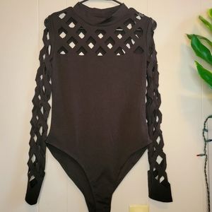 Lattice long sleeve body suit
